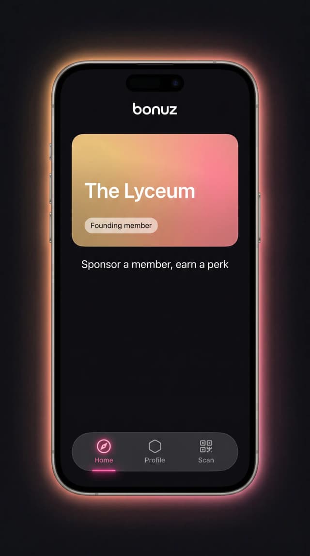 bonuz app mockup for Private Members' Clubs