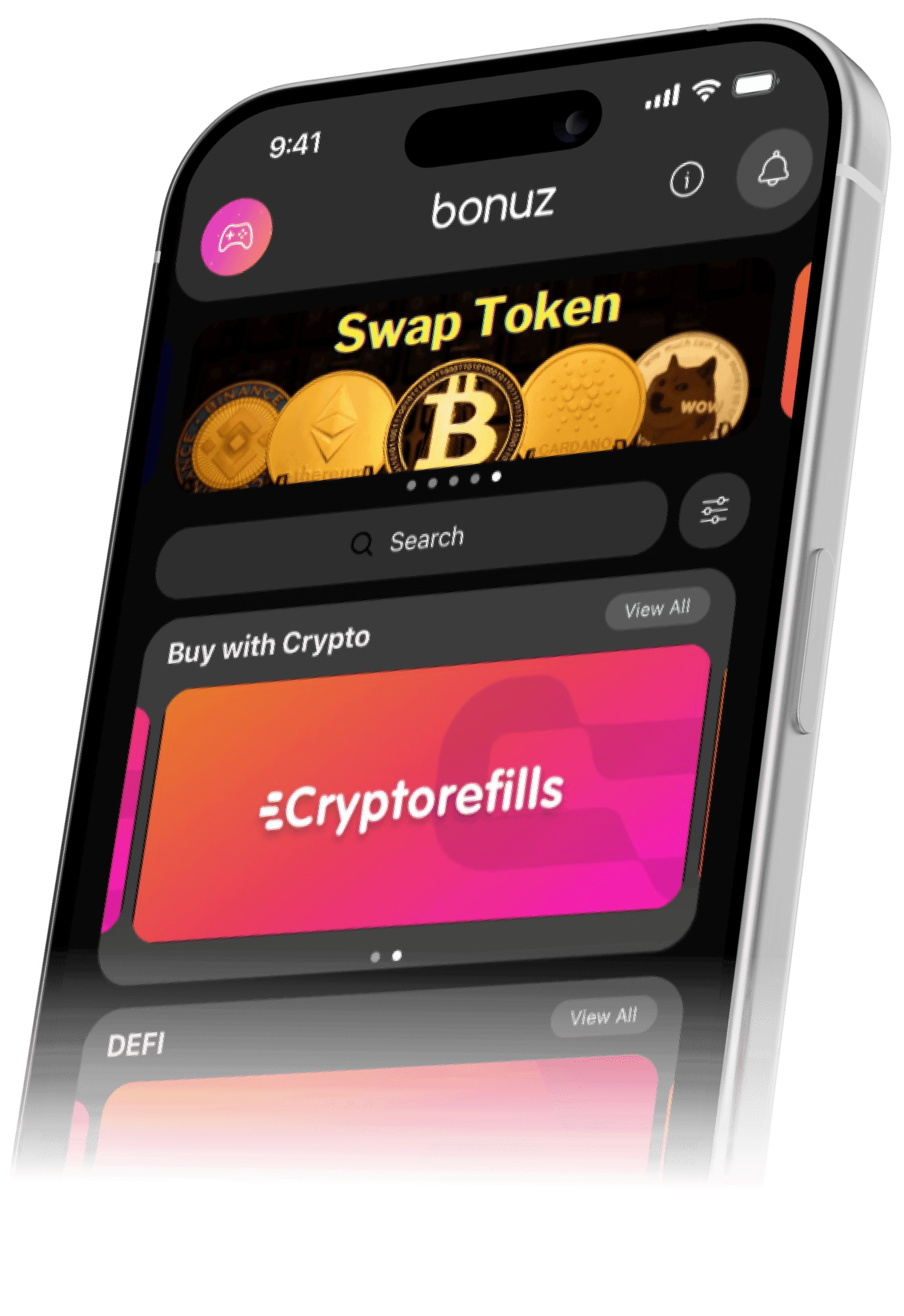 Bonuz self-custodial crypto wallet app on mobile device
