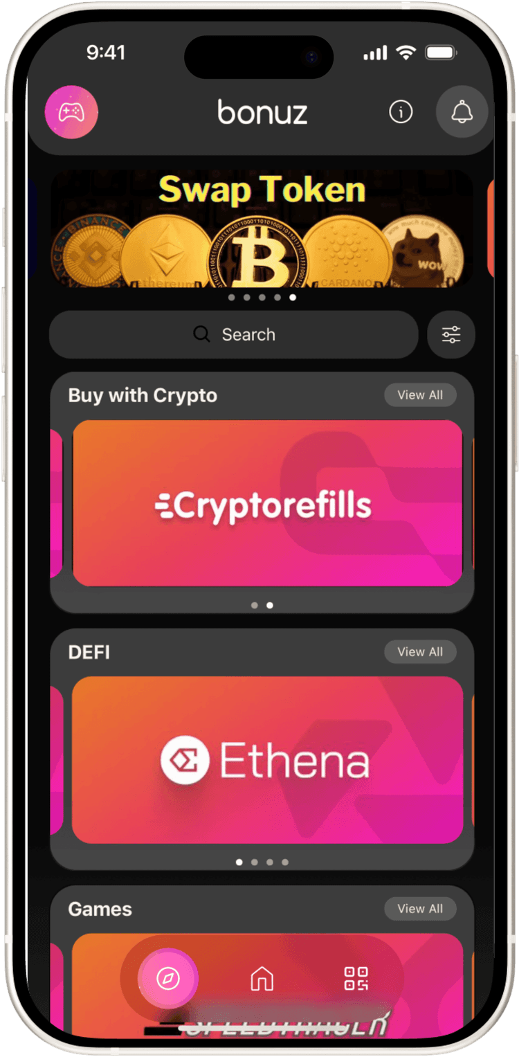 Bonuz 自託管加密貨幣錢包在 iPhone 上顯示多鏈餘額