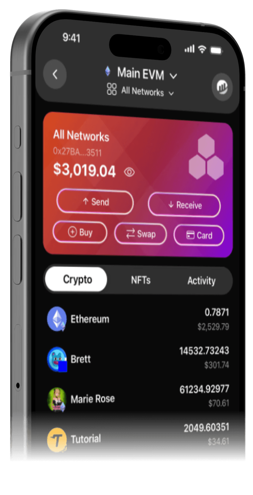 Bonuz wallet showing multi-chain token dashboard with Bitcoin, Ethereum, and Solana