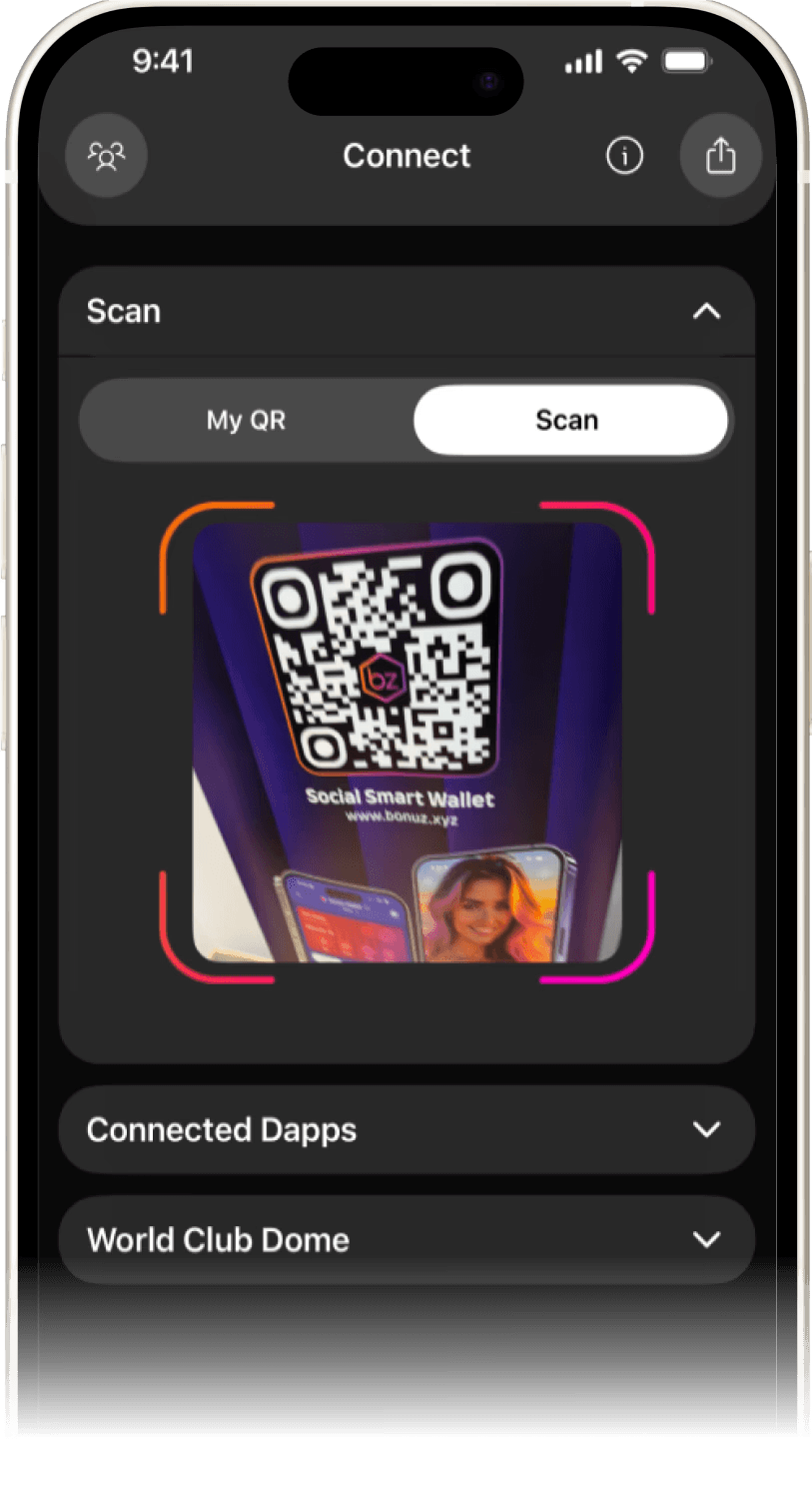 Bonuz social wallet messaging and peer-to-peer crypto transfer feature