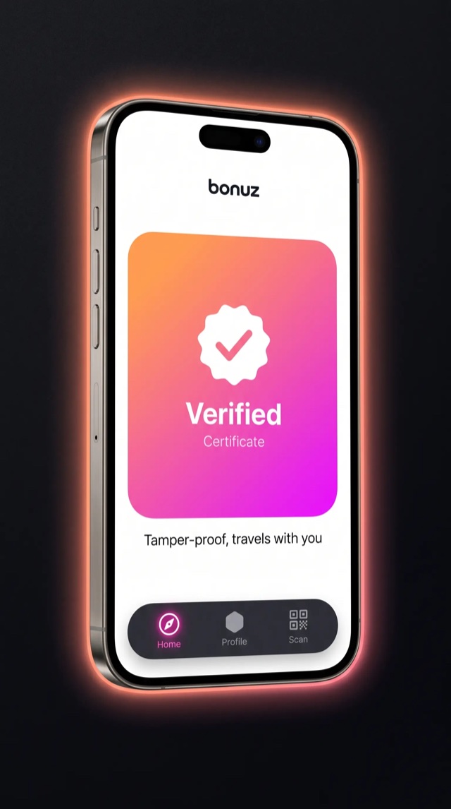 bonuz app mockup for Credentials & Proof