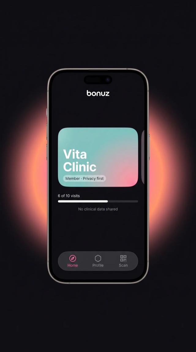 bonuz app mockup for Healthcare & Clinics