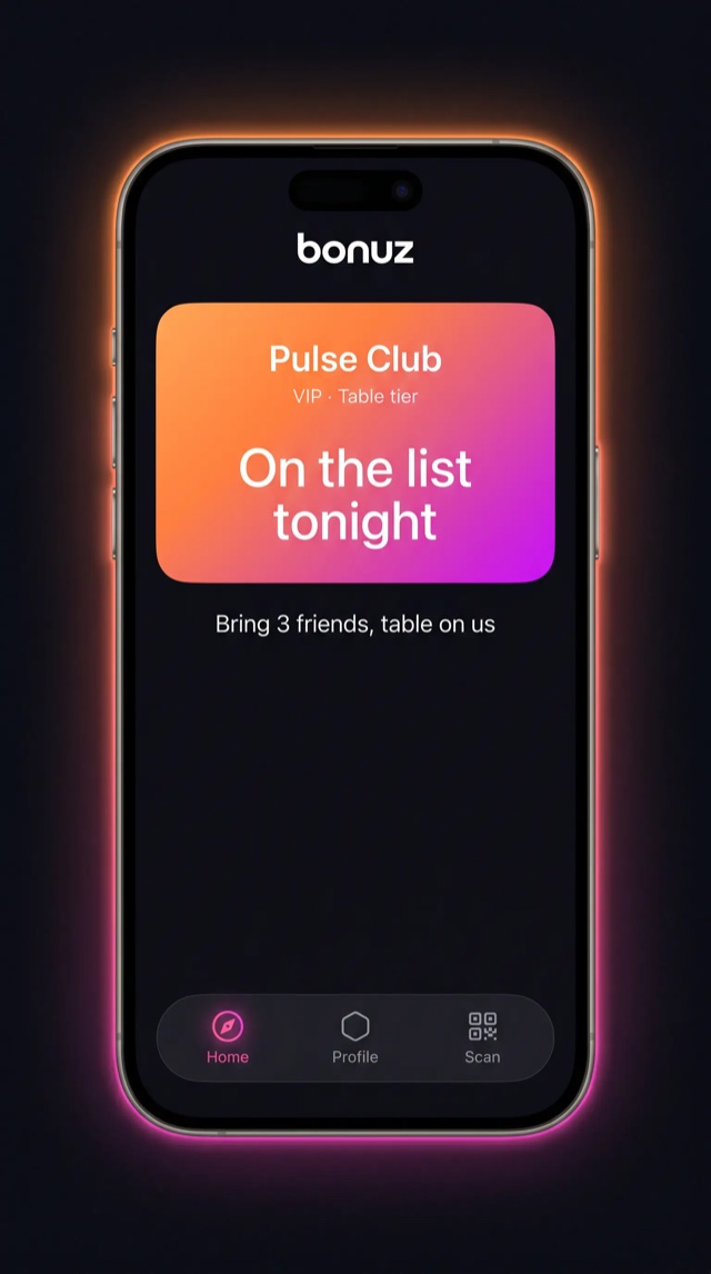 bonuz app mockup for Nightlife & Clubs