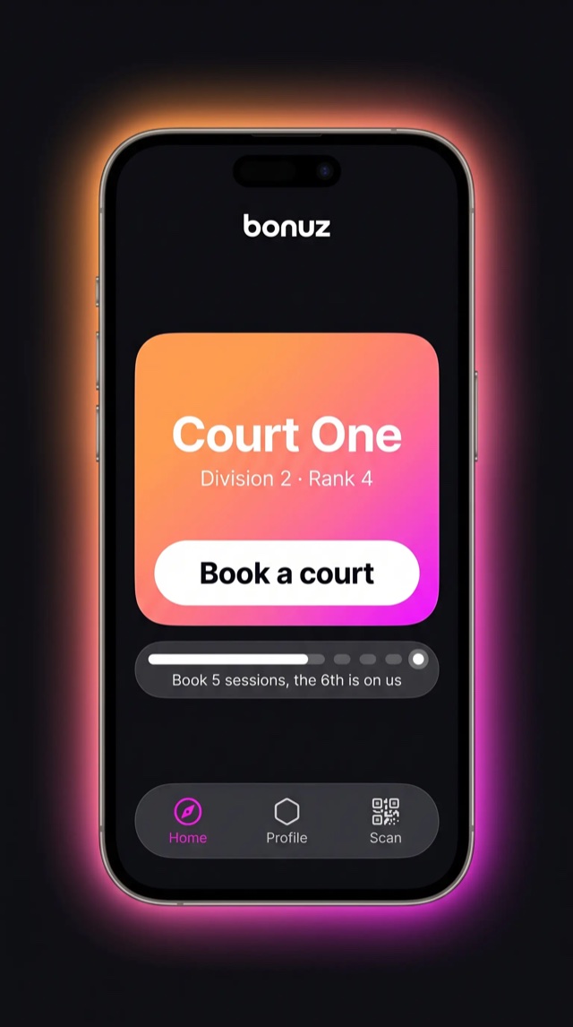 bonuz app mockup for Sports & Padel