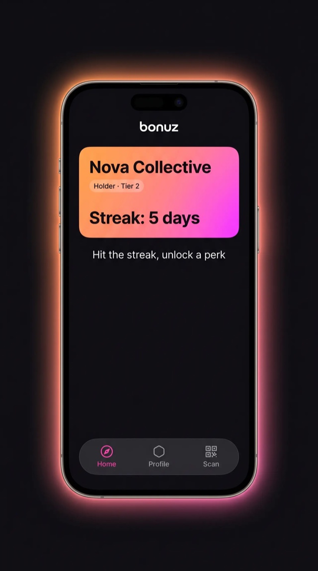 bonuz app mockup for Web3 Digital Brands